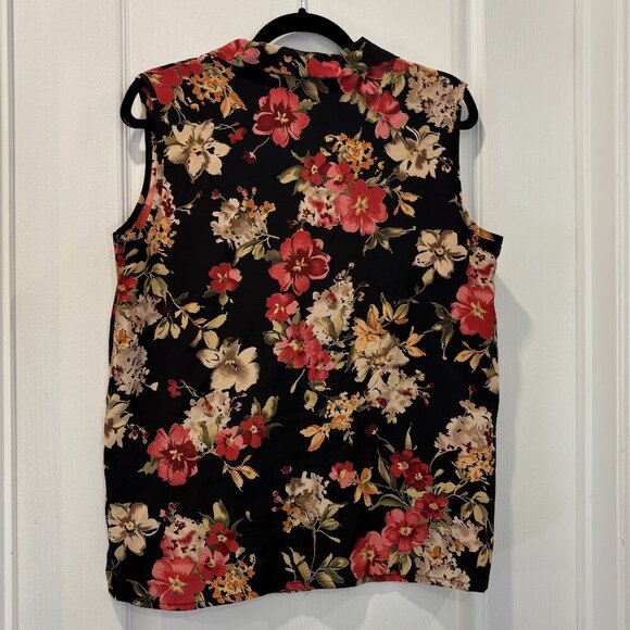 Vintage Black and Red Sleeveless Floral Blouse with Collar Size L - Picture 4 of 6